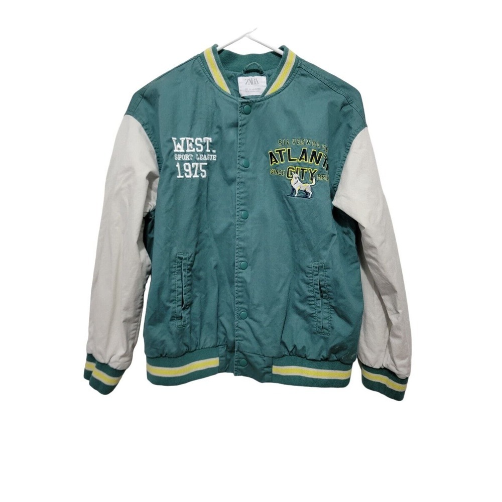 Zara PATCH VARSITY Green Unisex JACKET Size 11-12